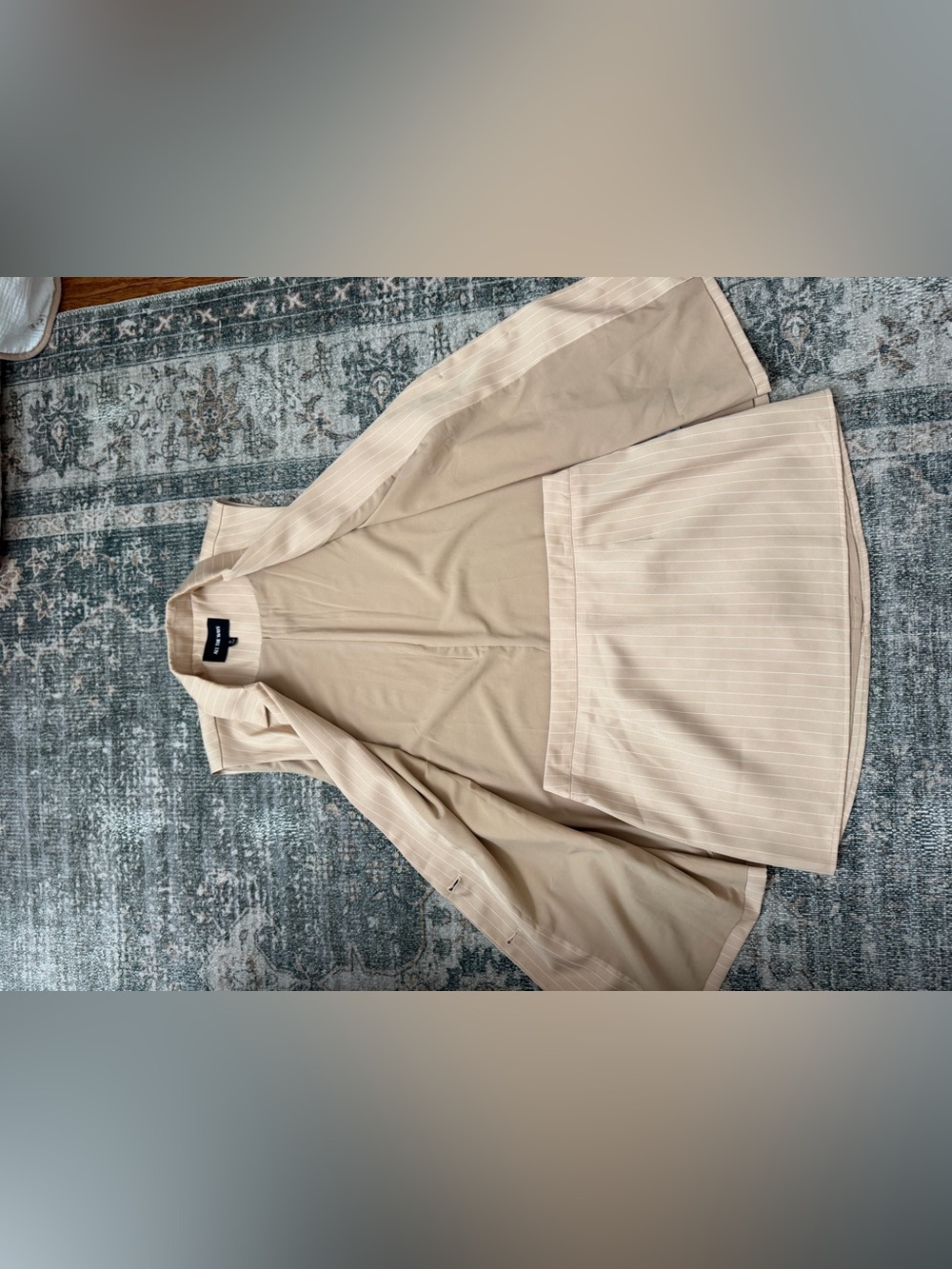 Revolve Beige Pinstripe Sleeveless Blazer and Skirt Set - Picture 4 of 5